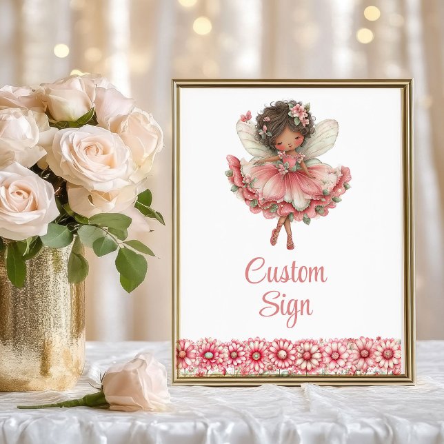 Konstnärlig Sagoprinsessa Rodnad Blommig Födelseda Poster (Artistic Fairy Girl Blush Floral Birthday Custom Sign

)