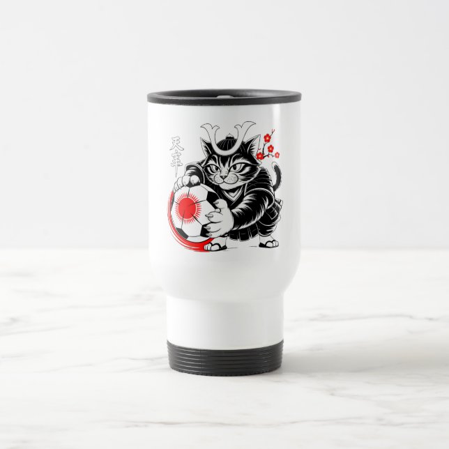Konstnärlig Samuraj Katt fotboll Present för Kaffe Resemugg (Center)