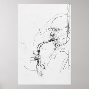 Konstnärlig saxofonistisk skiss - poster