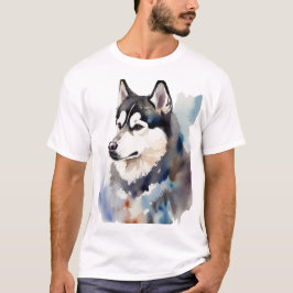 Konstnärlig Sibirisk Husky Vattenfärg Porträtt T-S T Shirt