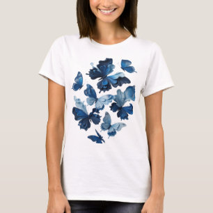 Konstnärlig Silver BLÅ FJÄRILAR Text Design T Shirt
