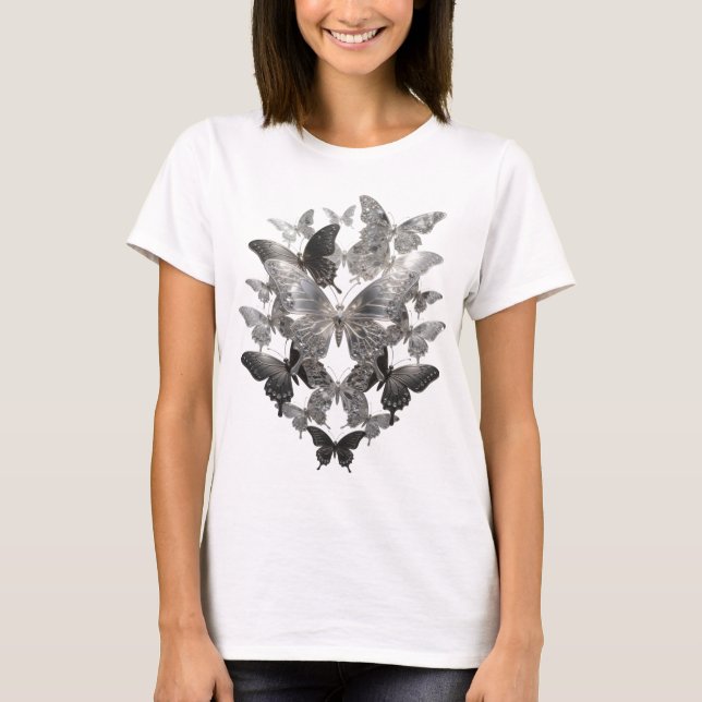 Konstnärlig Silver FJÄRILAR Shirtsdesign T Shirt (Framsida)
