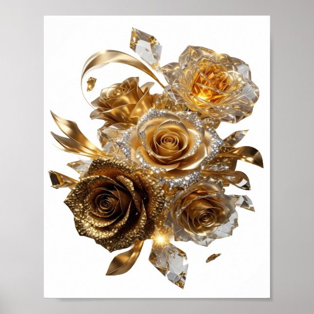Konstnärlig Silver GYLLENE ROSOR Print Poster (Framsidan)