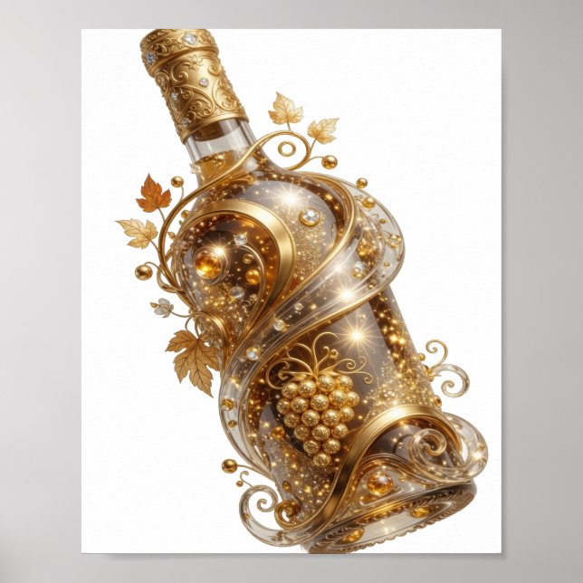 Konstnärlig Silver GYLLENE VINFLASKA Print Poster (Framsidan)