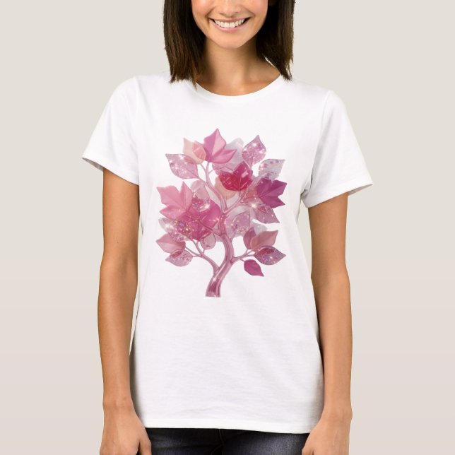 Konstnärlig Silver Rosa Bladträd Slogan T-shirt (Framsida)