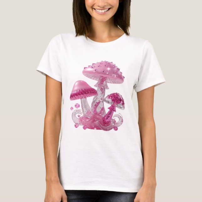 Konstnärlig Silver ROSA GLITTRANDE SVAMPAR Skrädda T Shirt (Framsida)