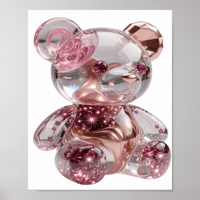 Konstnärlig Silver ROSE GULD TEDDYBJÖRN Tryck (Framsidan)