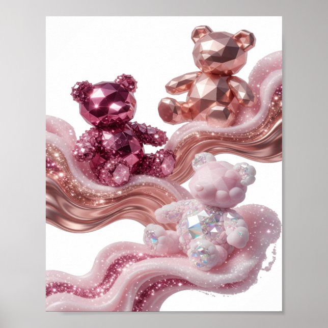 Konstnärlig Silver ROSE GULD TEDDYBJÖRNS Citat Des Poster (Framsidan)