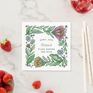 Konstnärlig skandinavisk folk floral bröllopsdusch pappersservett