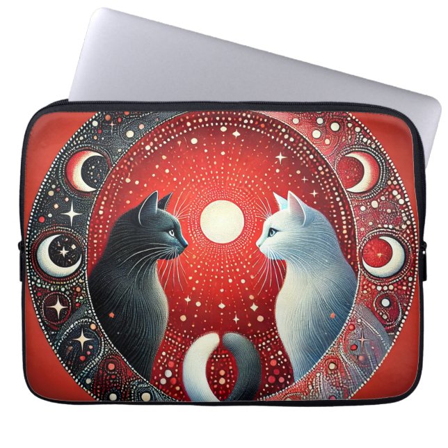 Konstnärlig skildring av Yin och Yang-katter Laptop Fodral (Framsidan)