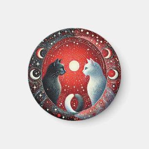 Konstnärlig skildring av Yin och Yang-katter Magnet
