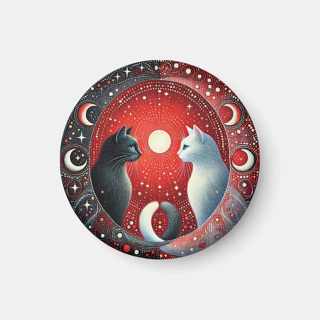 Konstnärlig skildring av Yin och Yang-katter Magnet (Framsidan)