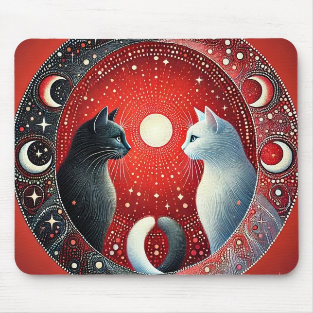 Konstnärlig skildring av Yin och Yang-katter Musmatta (Framsidan)