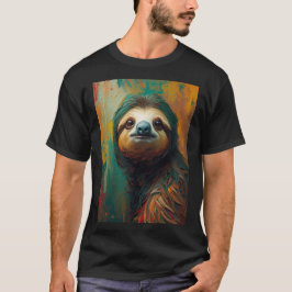 Konstnärlig Sloth Porträtt Vibrant Oljemålning T Shirt