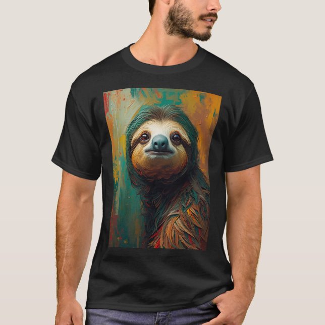 Konstnärlig Sloth Porträtt Vibrant Oljemålning T Shirt (Framsida)