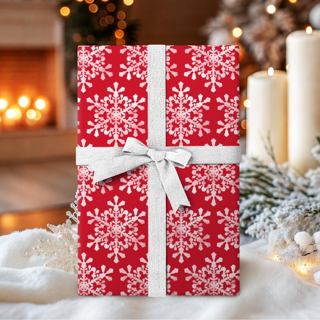 Konstnärlig snöflinga färg redigerbar röd jul presentpapper (Artistic snowflake color editable red Christmas Wrapping Paper)