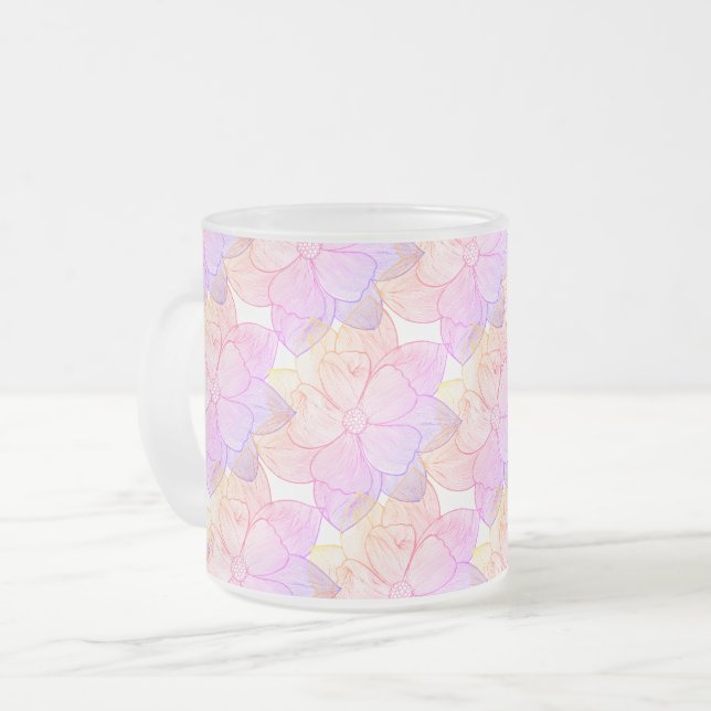 Konstnärlig Solnedgång Blommig Frostat Glas Mugg (Framsida vänster)