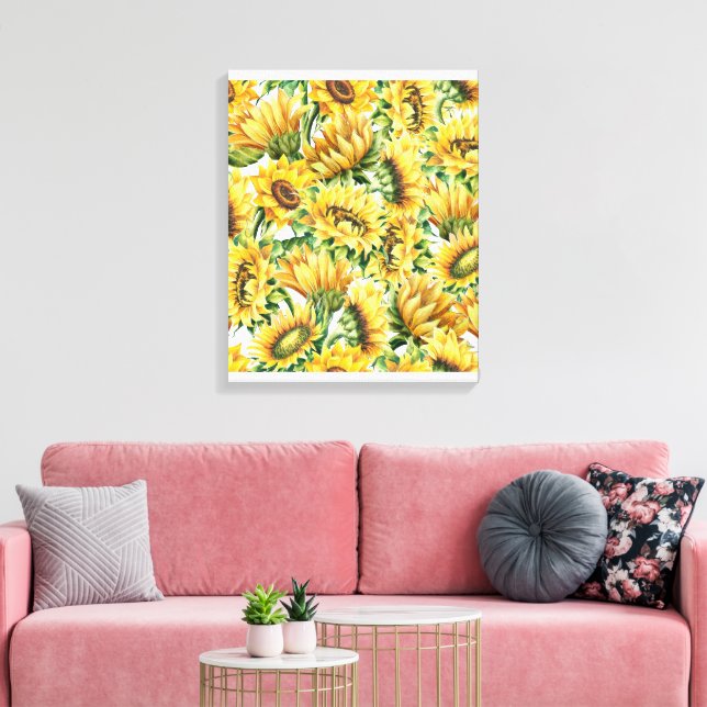 Konstnärlig solros trädgård - Vintage blommor Canvastryck (Insitu (Vardagsrum))