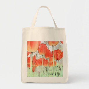 konstnärlig stil röda tulpan blommor. blomsterträd tygkasse