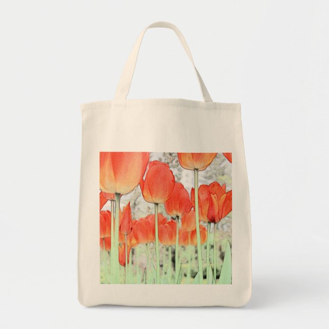 konstnärlig stil röda tulpan blommor. blomsterträd tygkasse (Framsidan)