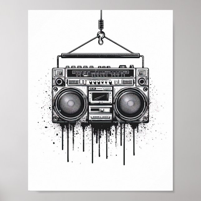 Konstnärlig svart boombox Poster väggkonst (Framsidan)