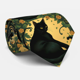 Konstnärlig svart katt Art nouveau Mönster Slips