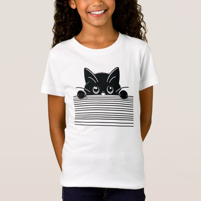 Konstnärlig svart katt-design t shirt (Framsida)