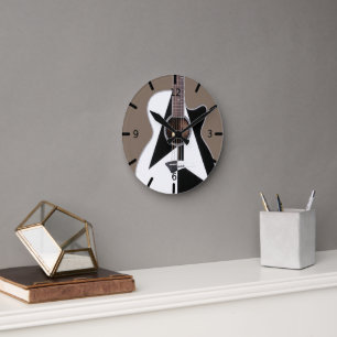 Konstnärlig svart och vit doyen Guitar Round Clock Rund Klocka