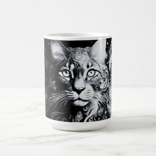 Konstnärlig svart-vit kattporträtt kaffemugg