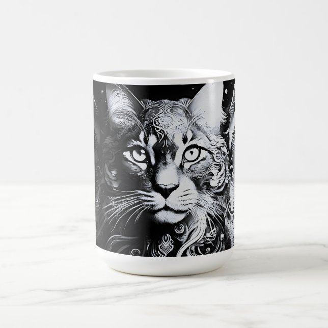Konstnärlig svart-vit kattporträtt kaffemugg (Center)