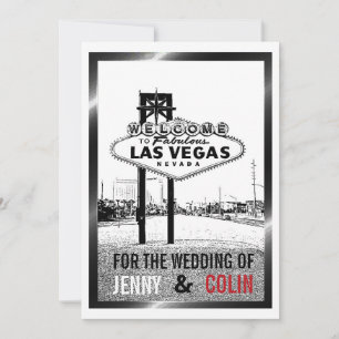 Konstnärlig svart vit röd Las Vegas bröllopsinbjud Inbjudningar