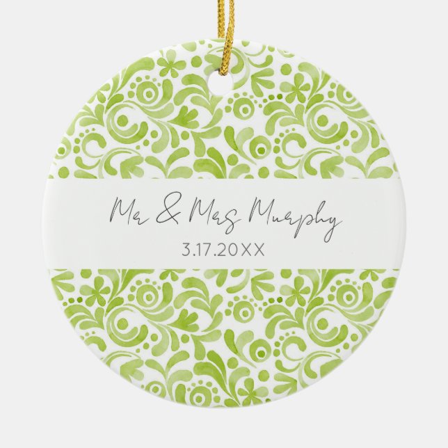 Konstnärlig svettbröllop NAME DATUM-minne Julgransprydnad Keramik (Framsidan)