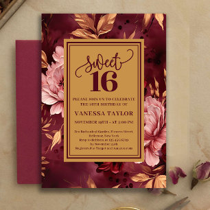 Konstnärlig Sweet Sixteen Burgunder Rosa Akvarell Inbjudningar