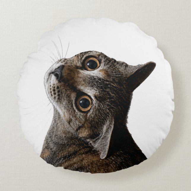 Konstnärlig Tabby Katt Porträtt Foto Rund Kudde (Framsidan)