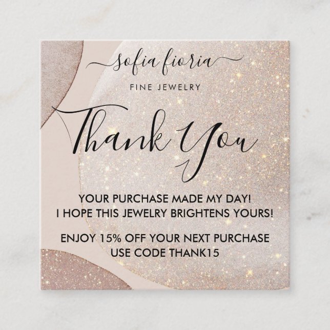 Konstnärlig Tack i Glitter för din beställning Fyrkantigt Visitkort (Framsida)