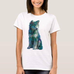 Konstnärlig teal husky vargvalpsporträtt kvinnor t shirt