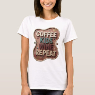 Konstnärlig teal KAFFE BARN VIN REPETERAR T-shirt- T Shirt