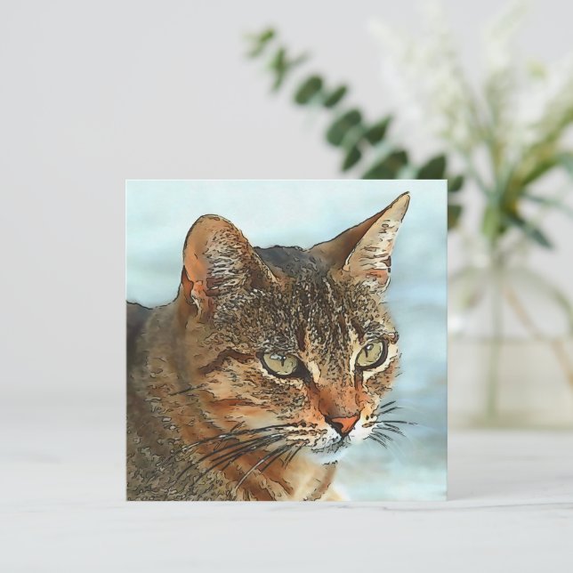 Konstnärlig Tecknad Stil Tabby katt RB Julkort (Stående Fram)