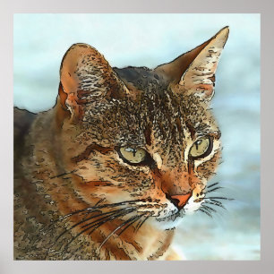 Konstnärlig Tecknad Stil Tabby katt RB Poster
