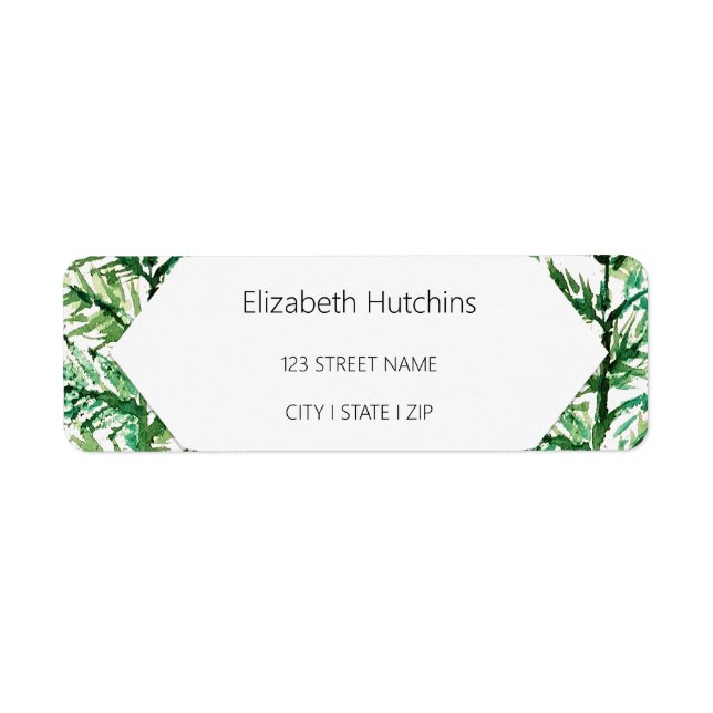 Konstnärlig Träd i Watercolor Winter Scene Returadress Etikett (Framsidan)