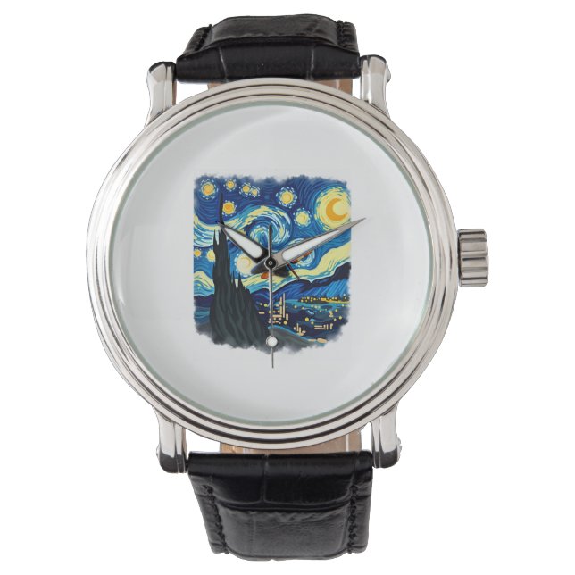 Konstnärlig Trollslända Tröja Van Gogh Stjärnkväll Armbandsur (Framsida)