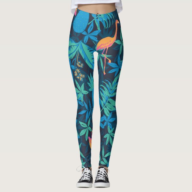 Konstnärlig tropisk: Flamingo Pineale Mönster. Leggings (Framsida)