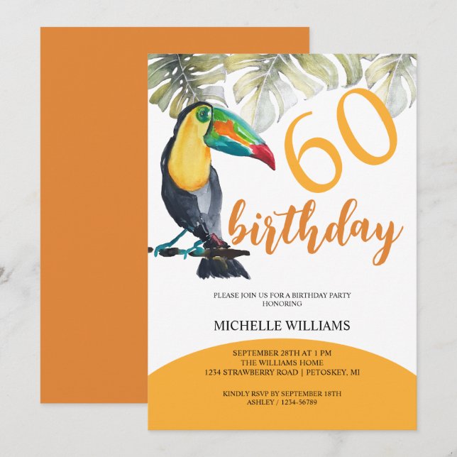 Konstnärlig, tropisk vattenfärg i Party Inbjudningar (Fram/baksida)