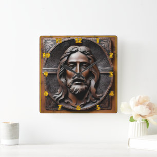 Konstnärlig undsättning av Jesus i Brown Tones Fyrkantig Klocka
