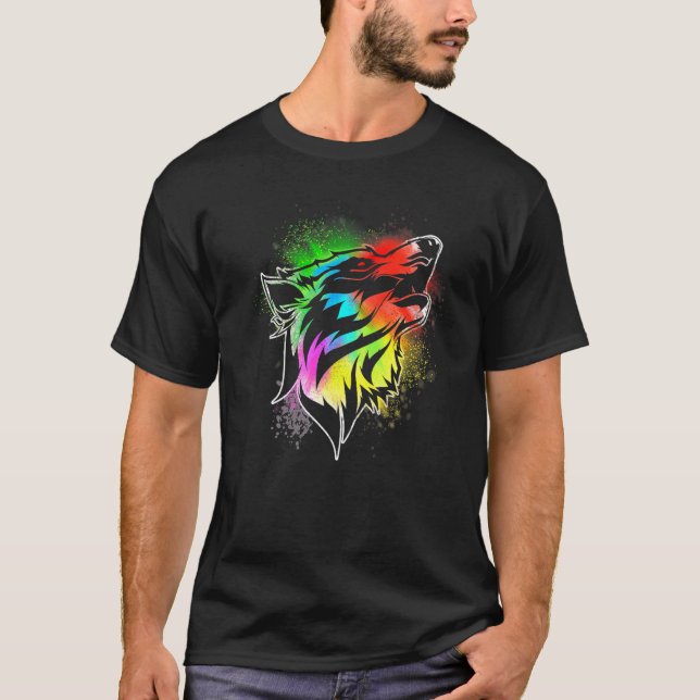 Konstnärlig Varg i Art Stänk Stil Varg Ansikte Gra T Shirt (Framsida)