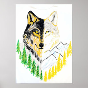Konstnärlig Varg Porträtt med naturbakgrund Poster