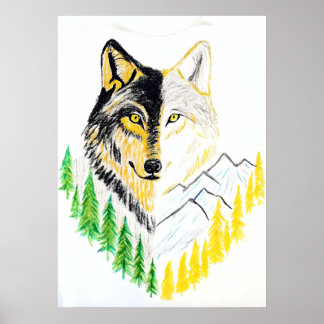 Konstnärlig Varg Porträtt med naturbakgrund Poster