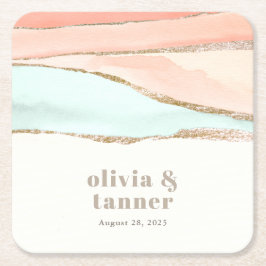 Konstnärlig vattenfärg Abstrakt Bröllop Underlägg Papper Kvadrat