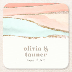 Konstnärlig vattenfärg Abstrakt Bröllop Underlägg Papper Kvadrat