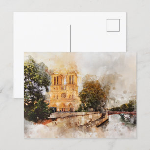 Konstnärlig vattenfärg i Notre-Dame-katedralen Par Vykort